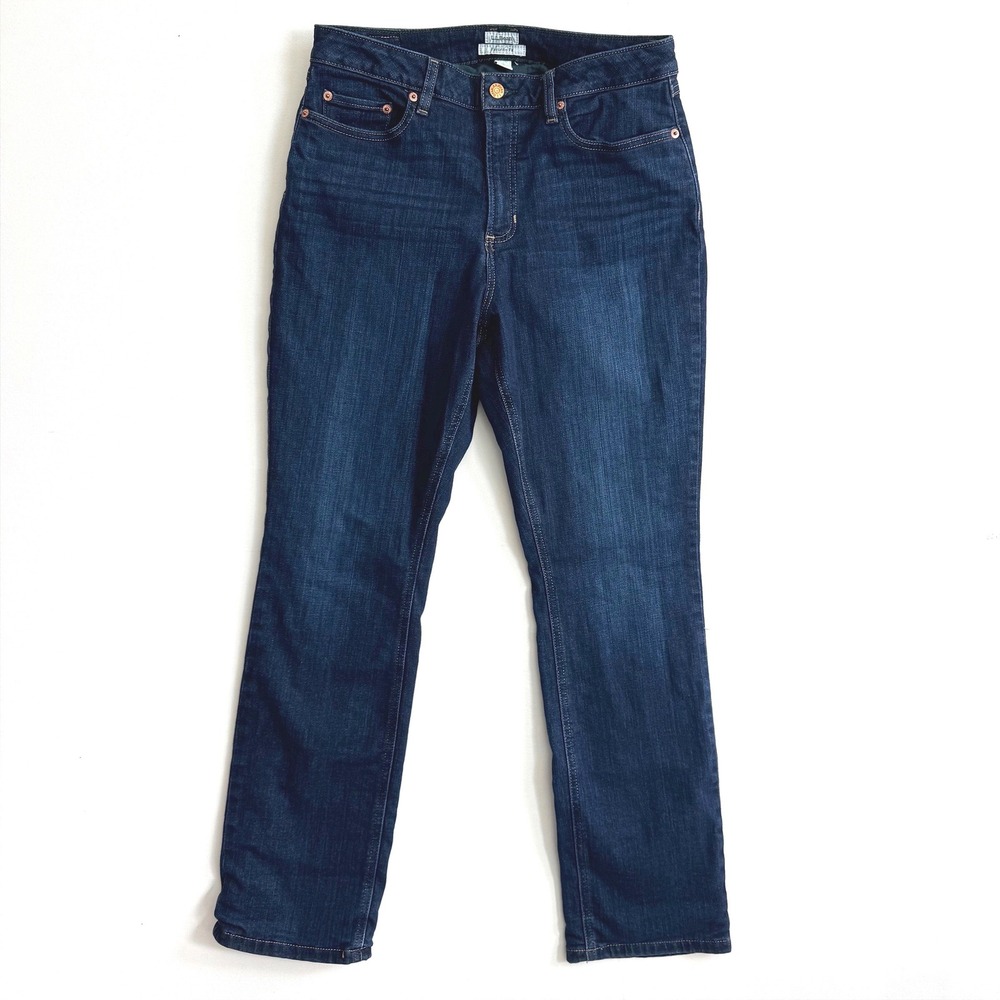 LL Bean Favorite Fit Flannel Lined Jeans Dark Wash Plaid 12 Reg
